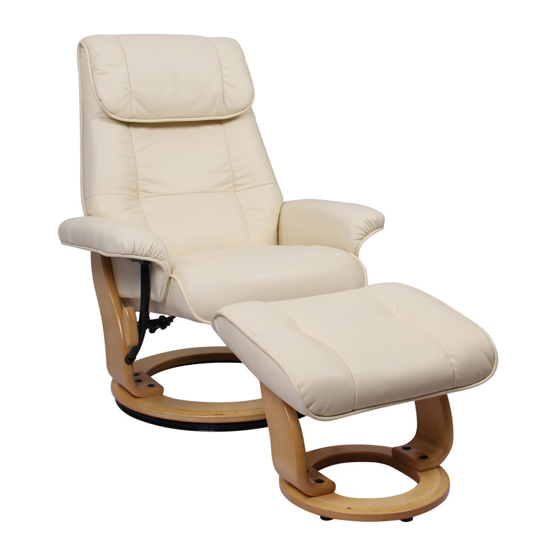 Oliver Aucoin Genuine Leather Manual Swivel Recliner with